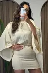 YARASA KOL LASTİKLİ MİNİ ELBİSE