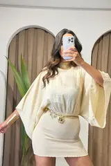 YARASA KOL LASTİKLİ MİNİ ELBİSE
