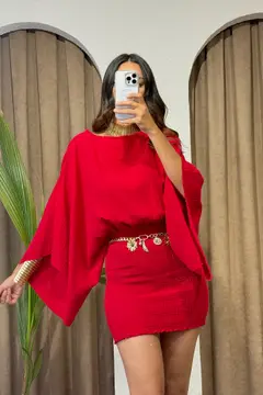 YARASA KOL LASTİKLİ MİNİ ELBİSE